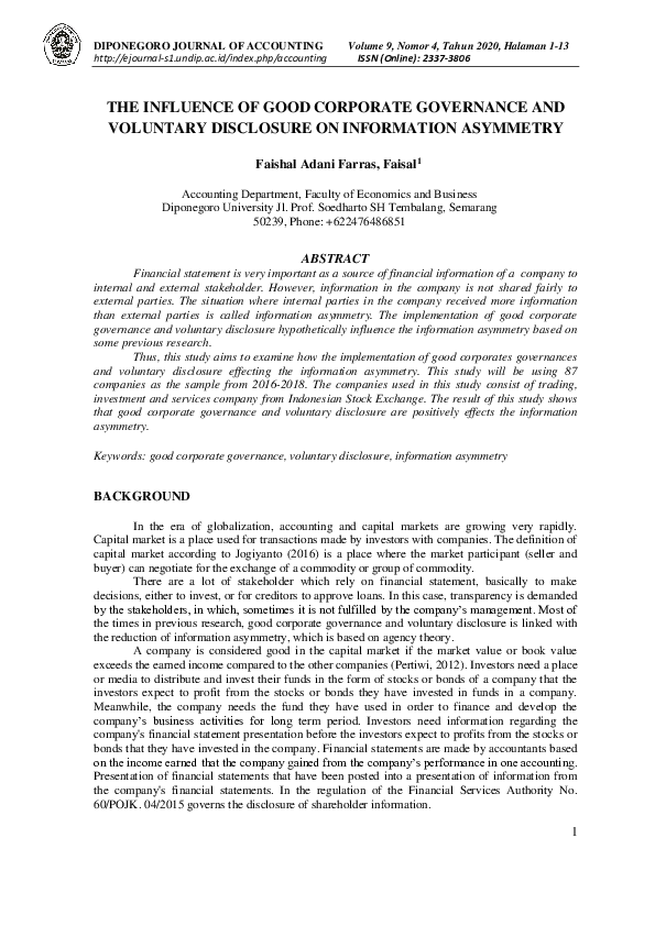 (PDF) The Influence of Good Corporate Governance and Voluntary ...