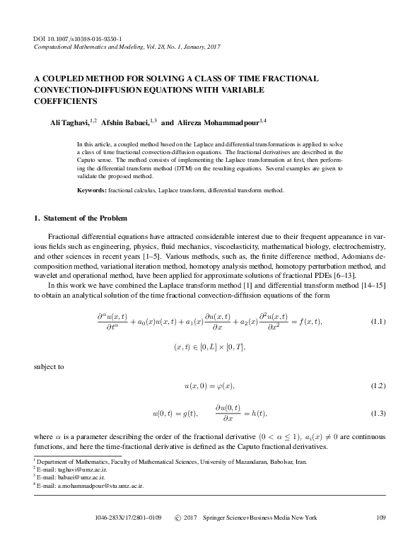 (PDF) A Coupled Method for Solving a Class of Time Fractional ...