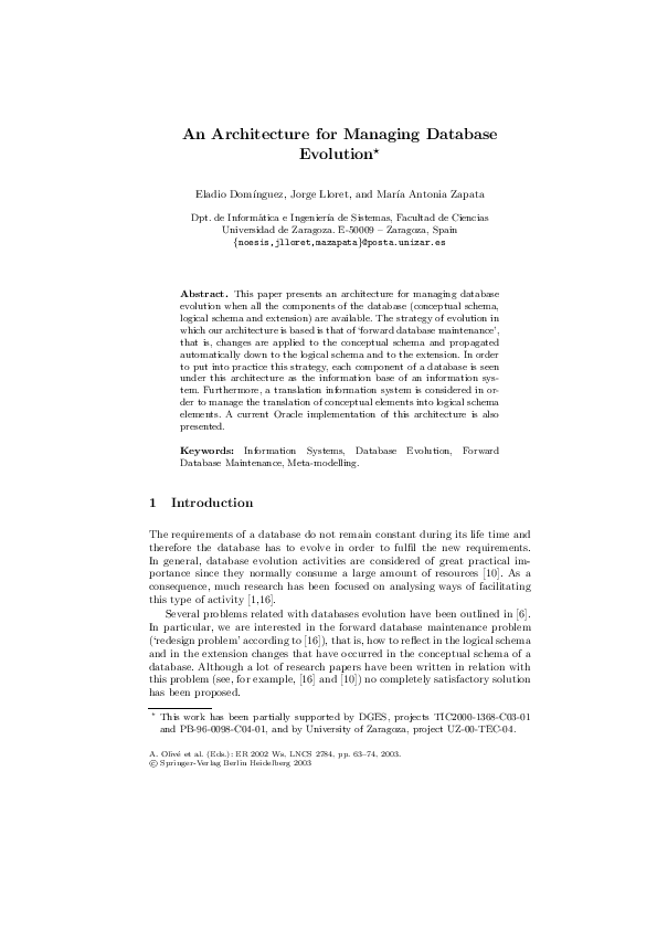 (PDF) An Architecture for Managing Database Evolution