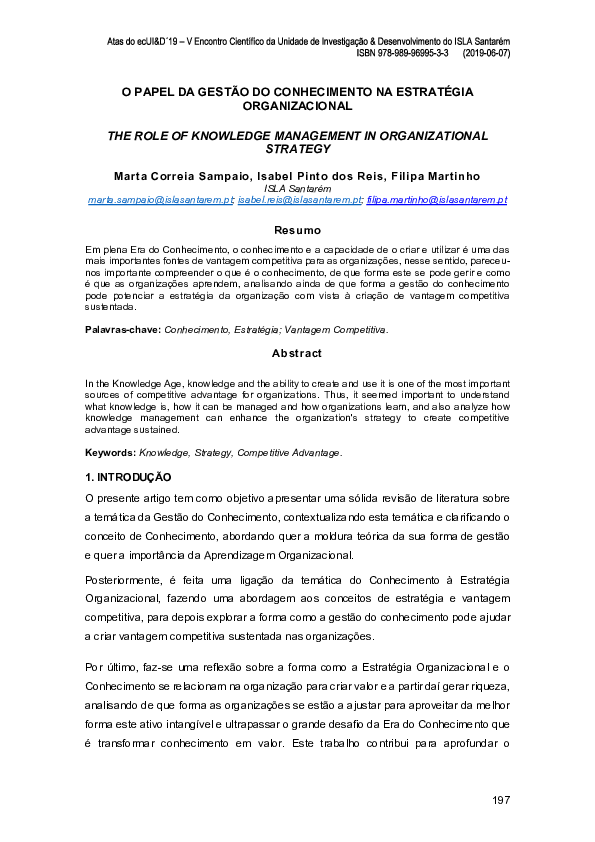 (PDF) The Role of Knowledge Management in Organizational Strategy