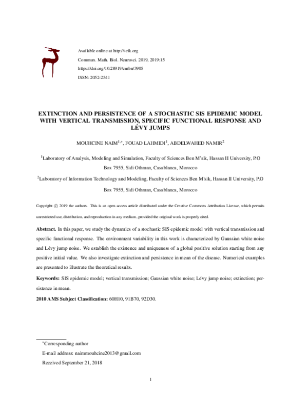 (PDF) Extinction and persistence of a stochastic SIS epidemic model ...