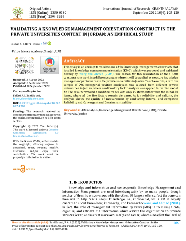 (PDF) Validating a Knowledge Management Orientation Construct in the ...