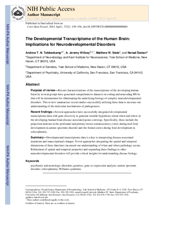 (PDF) The developmental transcriptome of the human brain
