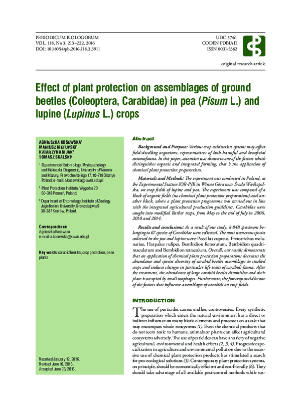 (PDF) Effect of plant protection on assemblages of ground beetles ...