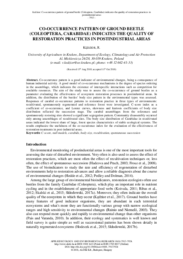 (PDF) Co-occurrence pattern of ground beetle (Coleoptera, Carabidae ...