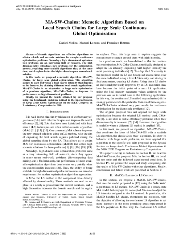 (PDF) MA-SW-Chains: Memetic algorithm based on local search chains for ...