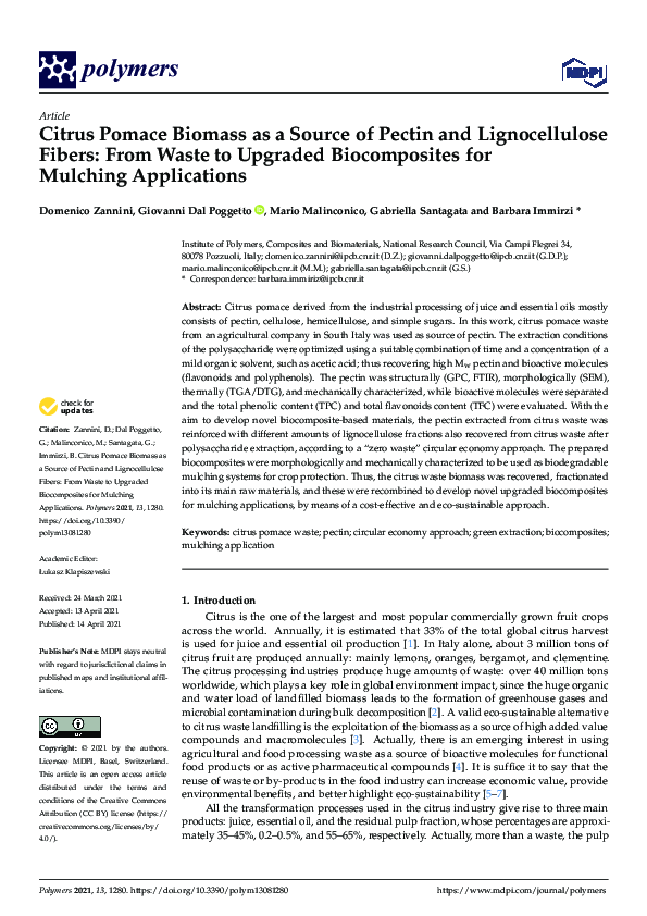 (PDF) Citrus Pomace Biomass as a Source of Pectin and Lignocellulose ...