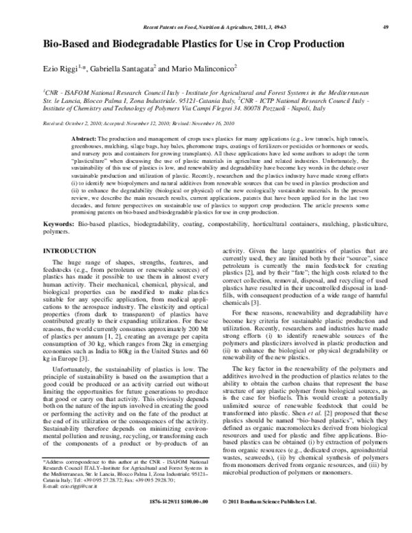 (PDF) Bio-Based and Biodegradable Plastics for Use in Crop Production