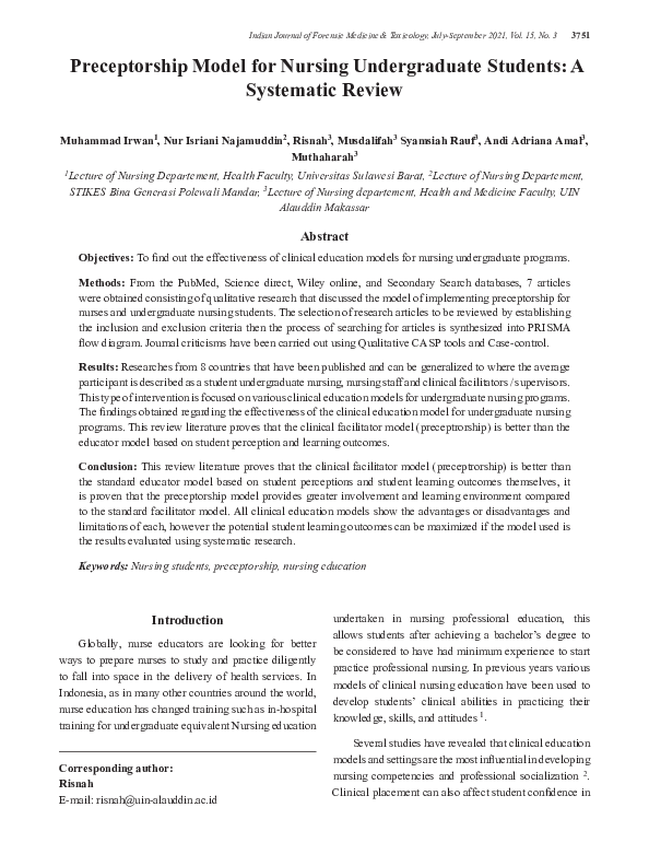 (PDF) Preceptorship Model for Nursing Undergraduate Students A