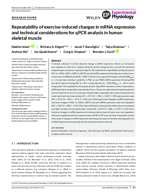 (PDF) Repeatability of exercise-induced changes in mRNA expression and ...