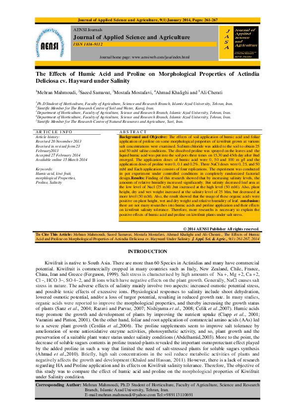 (PDF) The Effects of Humic Acid and Proline on Morphological Properties