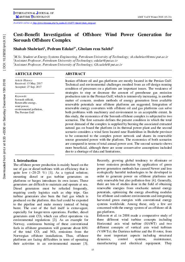 (PDF) Cost-Benefit Investigation of Offshore Wind Power Generation for ...