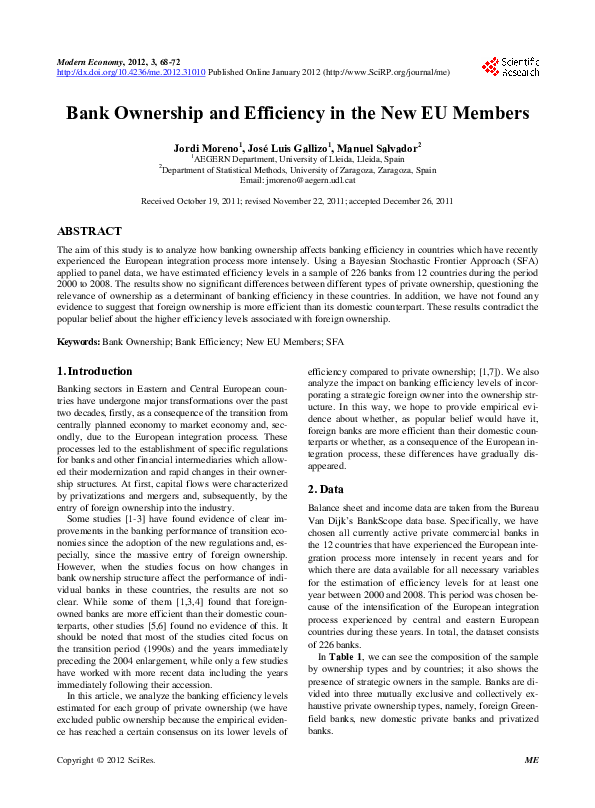 (PDF) Bank Ownership and Efficiency in the New EU Members