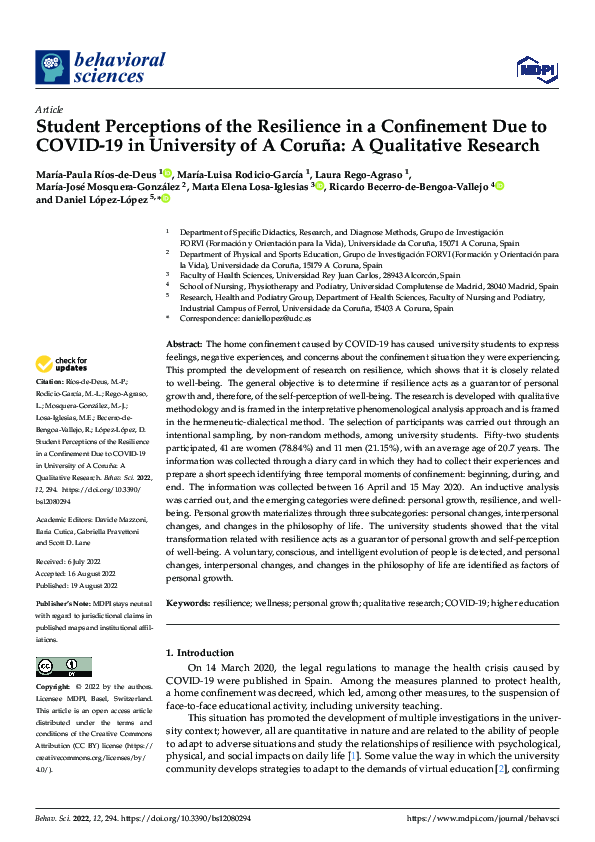 (PDF) Student Perceptions of the Resilience in a Confinement Due to ...