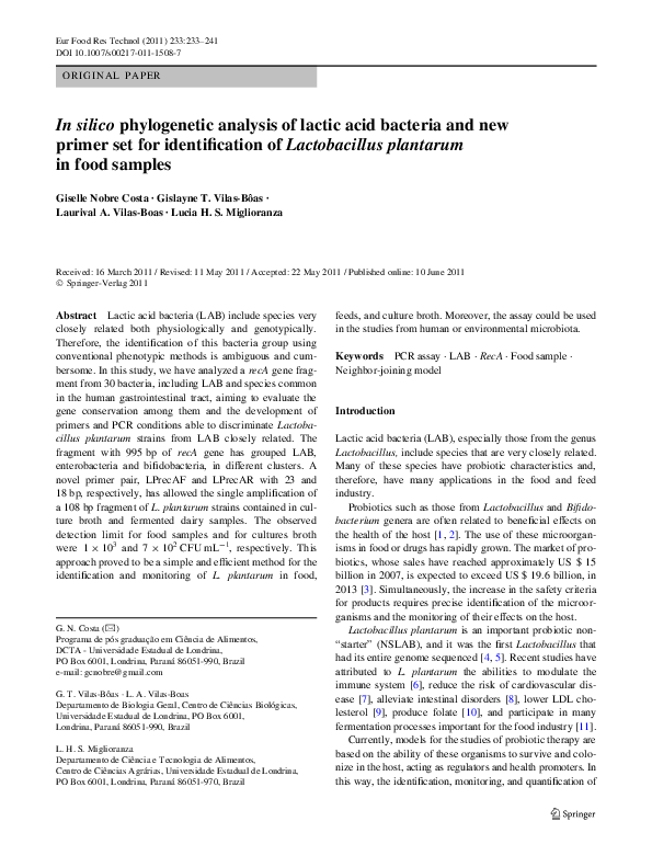 (PDF) In silico phylogenetic analysis of lactic acid bacteria and new ...