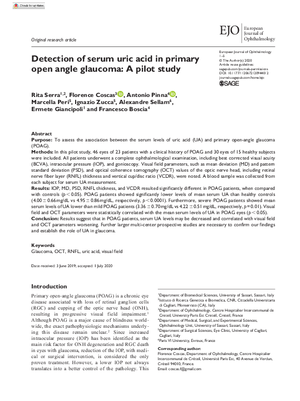 (PDF) Detection of serum uric acid in primary open angle glaucoma: A ...