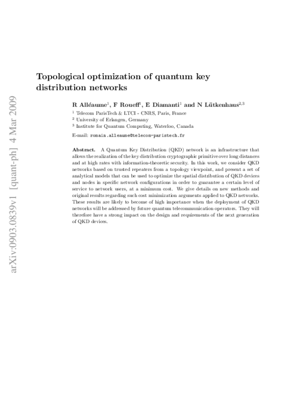 (PDF) Topological optimization of quantum key distribution networks
