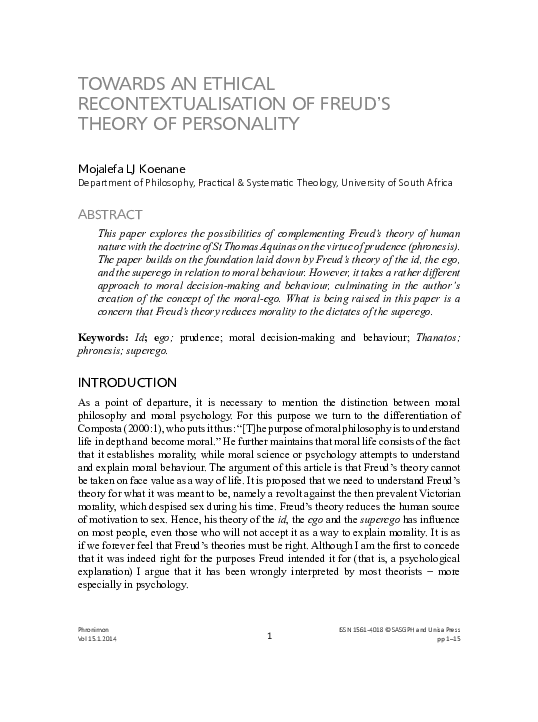 (PDF) Towards an Ethical Recontextualisation of Freudâ€™s Theory of ...