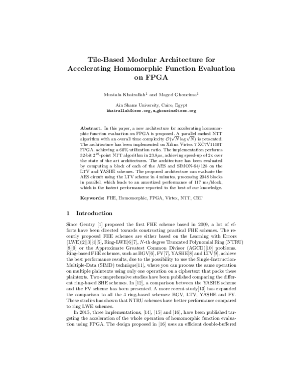 (PDF) Tile-based modular architecture for accelerating homomorphic ...