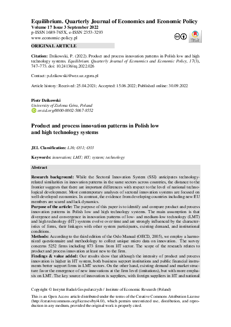 (PDF) Product and process innovation patterns in Polish low and high ...