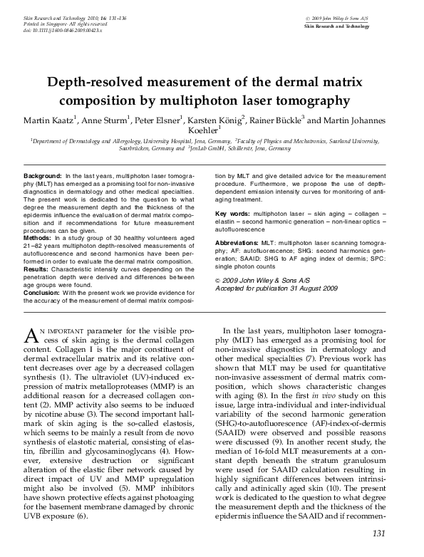(PDF) Depth-resolved measurement of the dermal matrix composition by ...