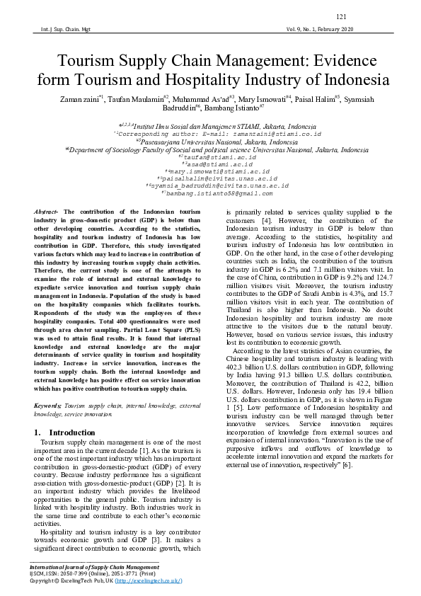 Pdf Tourism Supply Chain Management Evidence Form Tourism And