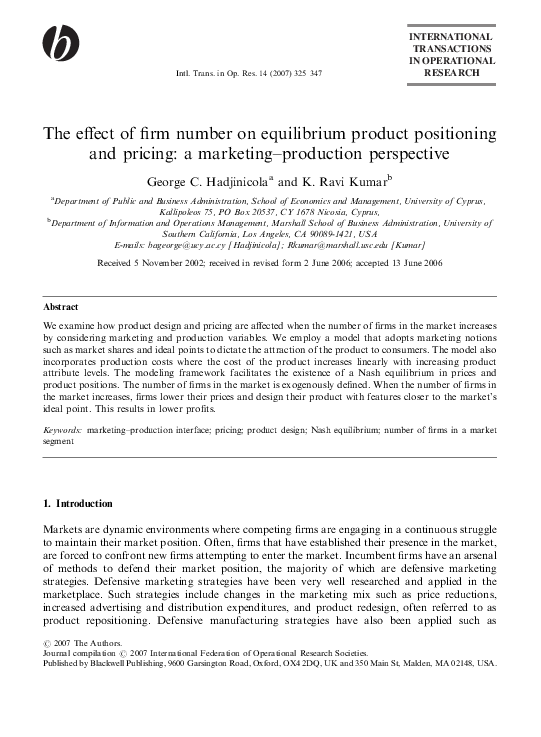 (PDF) The effect of firm number on equilibrium product positioning and ...