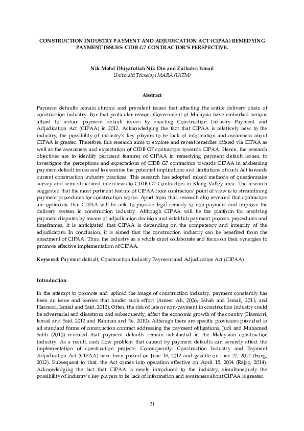 (PDF) Construction Industry Payment and Adjudication Act; enhancing