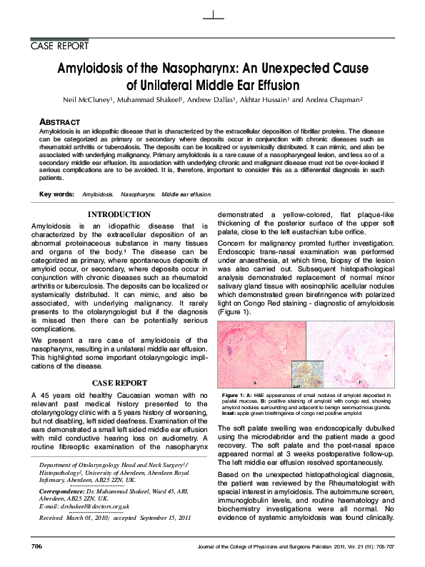 (PDF) Amyloidosis of the nasopharynx: an unexpected cause of unilateral ...