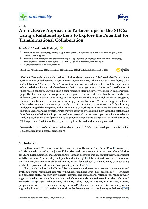 (PDF) An Inclusive Approach to Partnerships for the SDGs: Using a ...