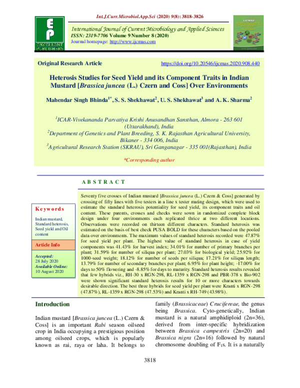 (PDF) Heterosis Studies for Seed Yield and its Component Traits in ...