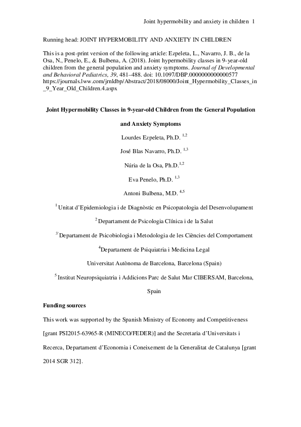 (PDF) Joint Hypermobility Classes in 9-Year-Old Children from the ...