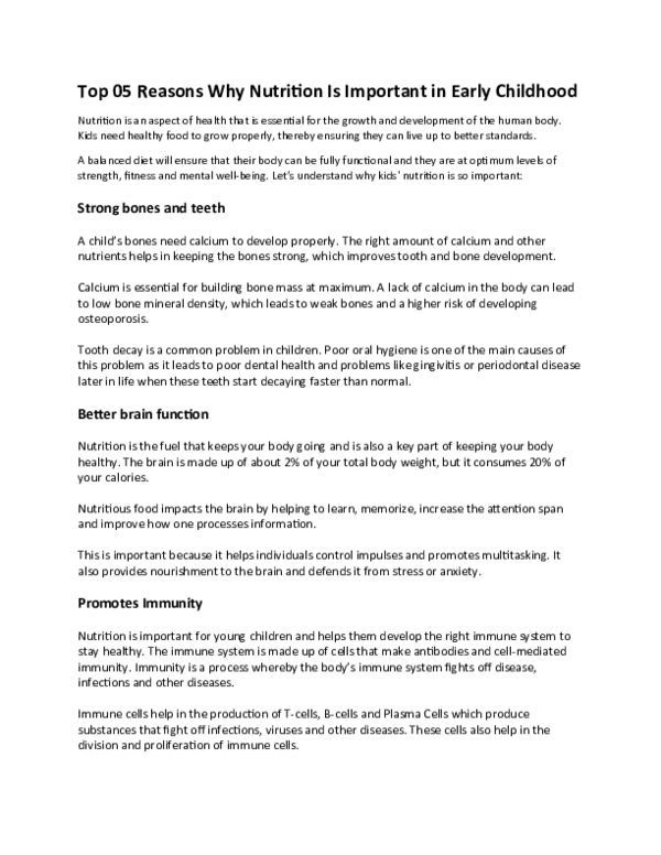 (DOC) Top 05 Reasons Why Nutrition Is Important in Early Childhood