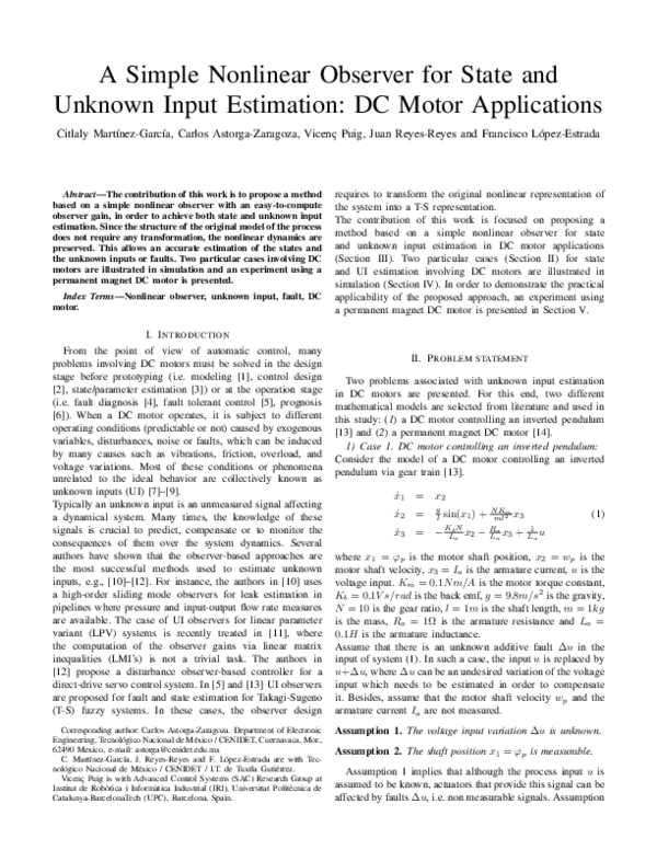 (PDF) A Simple Nonlinear Observer for State and Unknown Input ...
