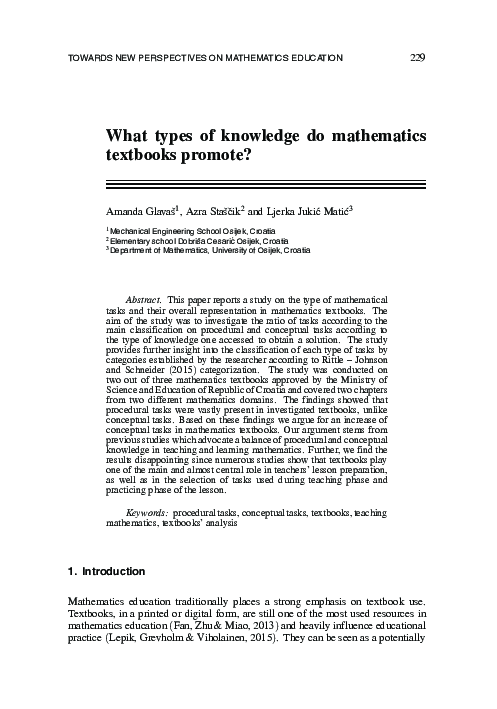 (PDF) What types of knowledge do mathematics textbooks promote