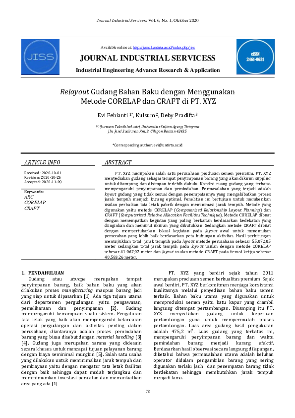 (PDF) Relayout Gudang Bahan Baku dengan Menggunakan Metode CORELAP dan ...