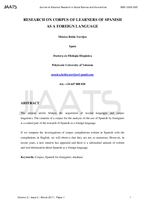 (PDF) Research on Corpus of Learners of Spanish as a Foreign Language