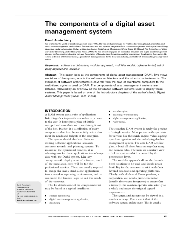 (PDF) The components of a digital asset management system David