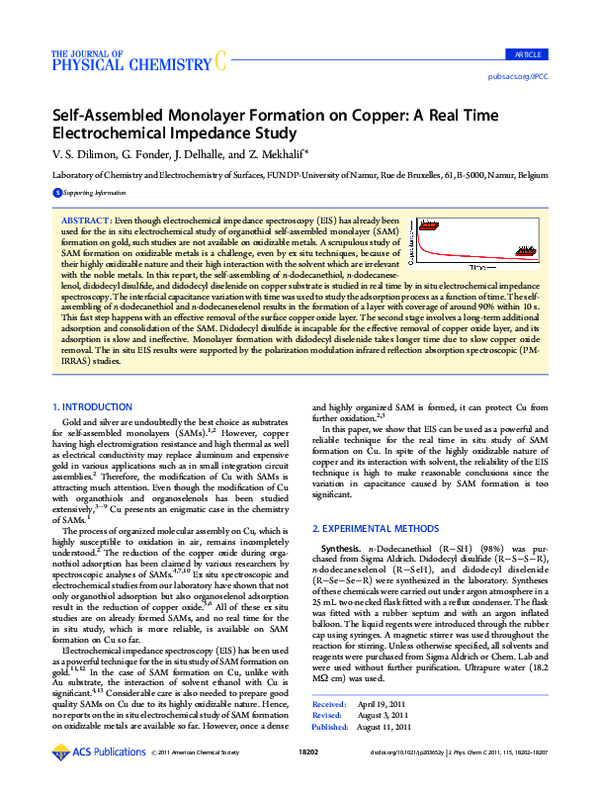 (PDF) Self-Assembled Monolayer Formation on Copper: A Real Time ...