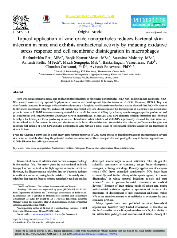 (PDF) Topical application of zinc oxide nanoparticles reduces bacterial ...
