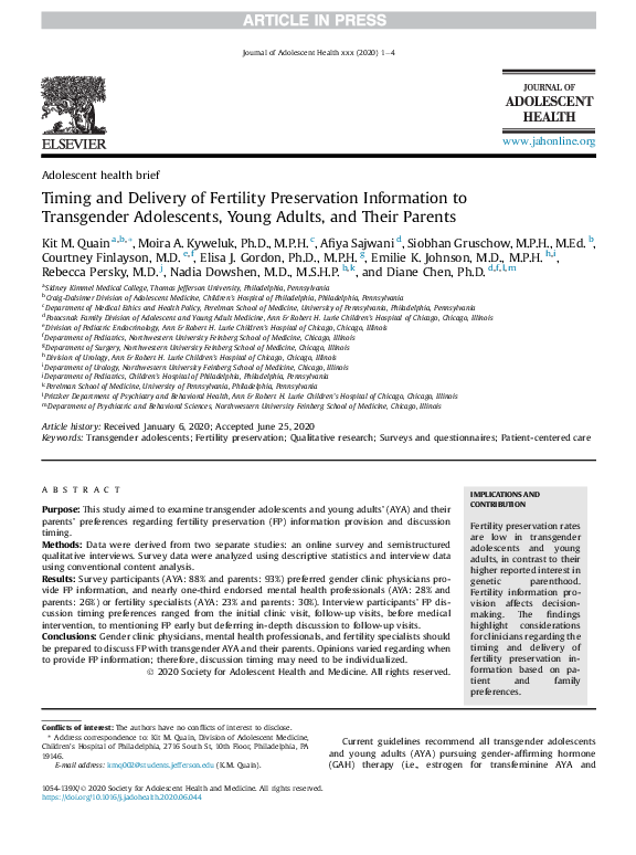 (PDF) Timing and Delivery of Fertility Preservation Information to ...