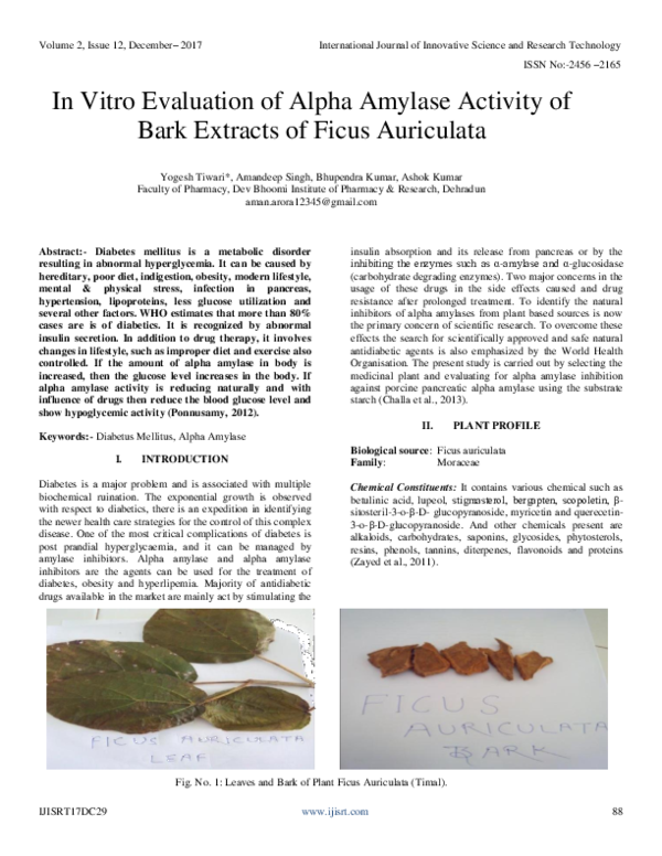 (PDF) In Vitro Evaluation of Alpha Amylase Activity of Bark Extracts of ...