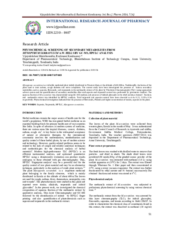 (PDF) Phytochemical Screening of Secondary Metabolites from Myxopyrum ...
