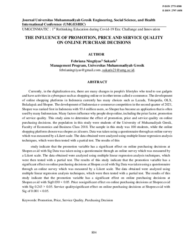 (PDF) The Influence of Promotion, Price and Service Quality on Online ...