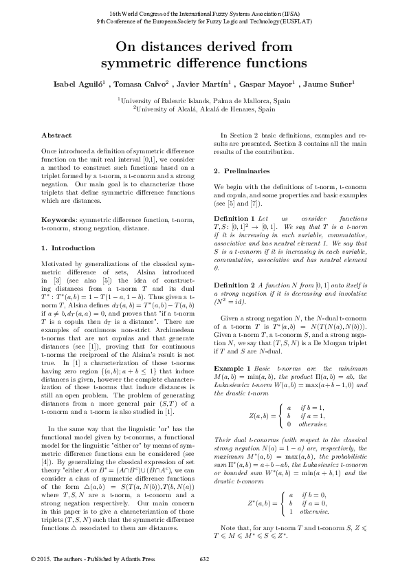 (PDF) On distances derived from symmetric difference functions
