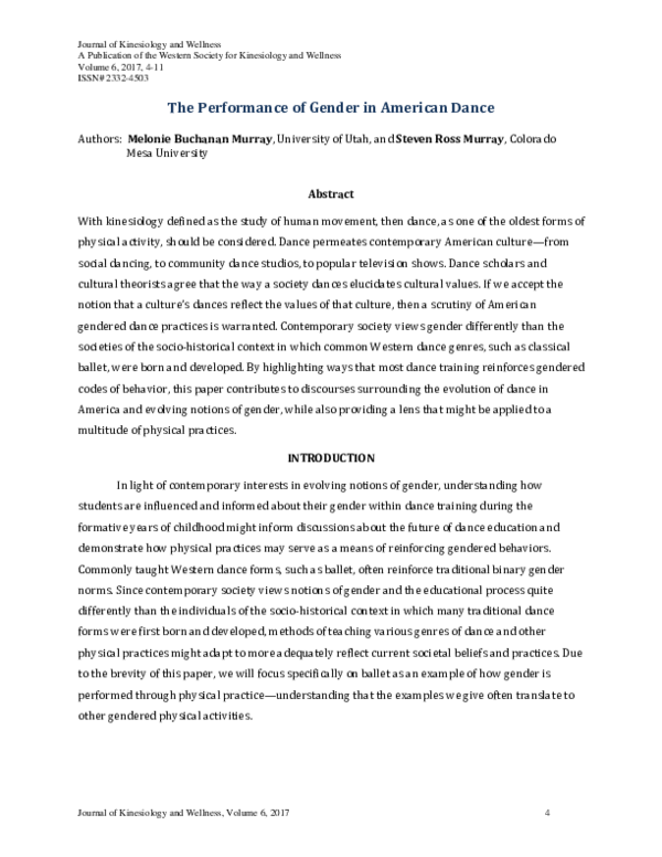 (PDF) The performance of gender in American dance