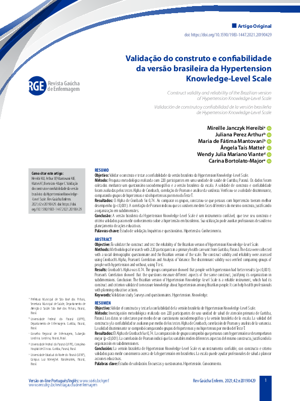 (PDF) Validação do construto e confiabilidade da versão brasileira da ...