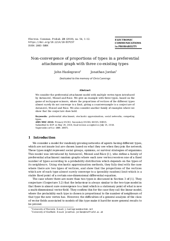 (PDF) Non-convergence of proportions of types in a preferential ...