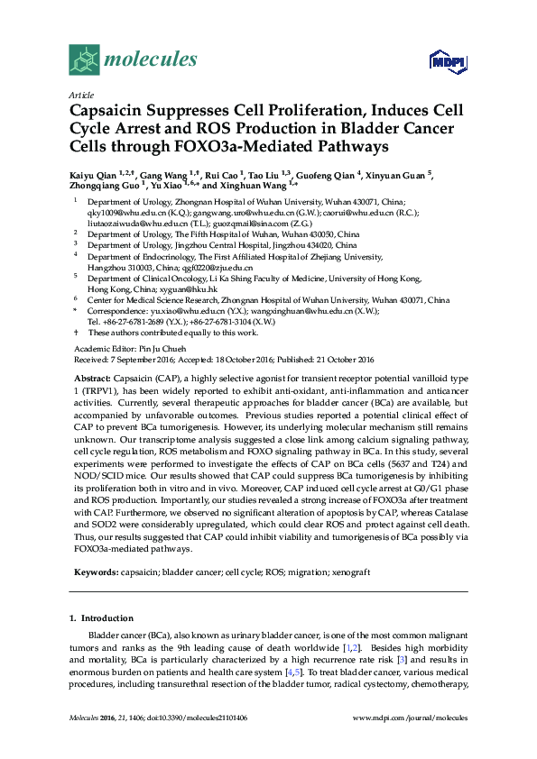 (PDF) Capsaicin Suppresses Cell Proliferation, Induces Cell Cycle ...
