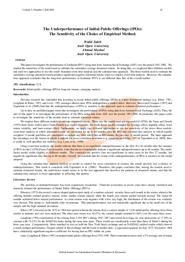 (PDF) The Underperformance of Initial Public Offerings (IPOs): The ...